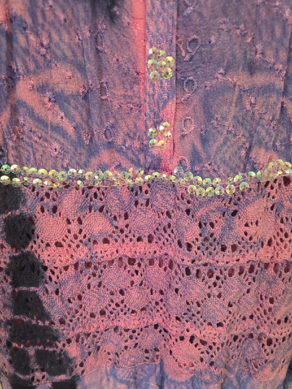 Advance Apparels Purple and Blue High-Low sun dress with Sequin Trim, small, NEW
